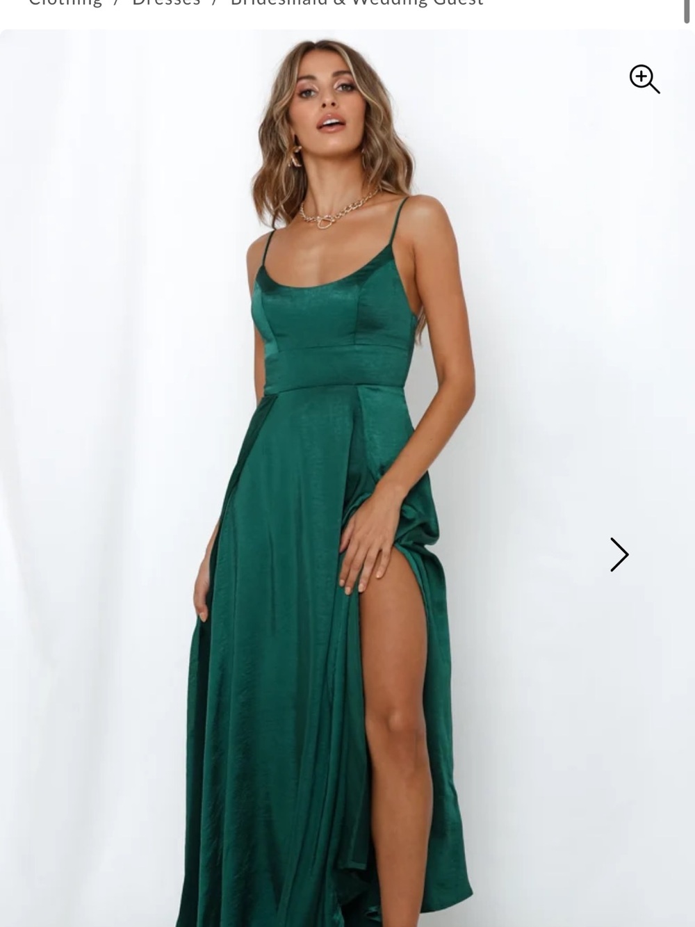 Hello Molly Emerald Green Satin Maxi Dress with High Leg Slit
